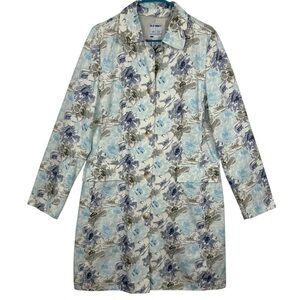 Old Navy Blue Floral Trench Coat Women’s Large – Vintage Y2K Spring Jacket